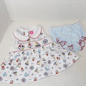 Goodlad Dress & Bloomers Anchors Sailboats Smocked Bodice Size 6 Months nwot